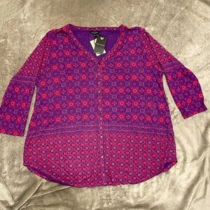 Lucky Brand Plus Size Paisley 3/4 Sleeve Button Up Tee